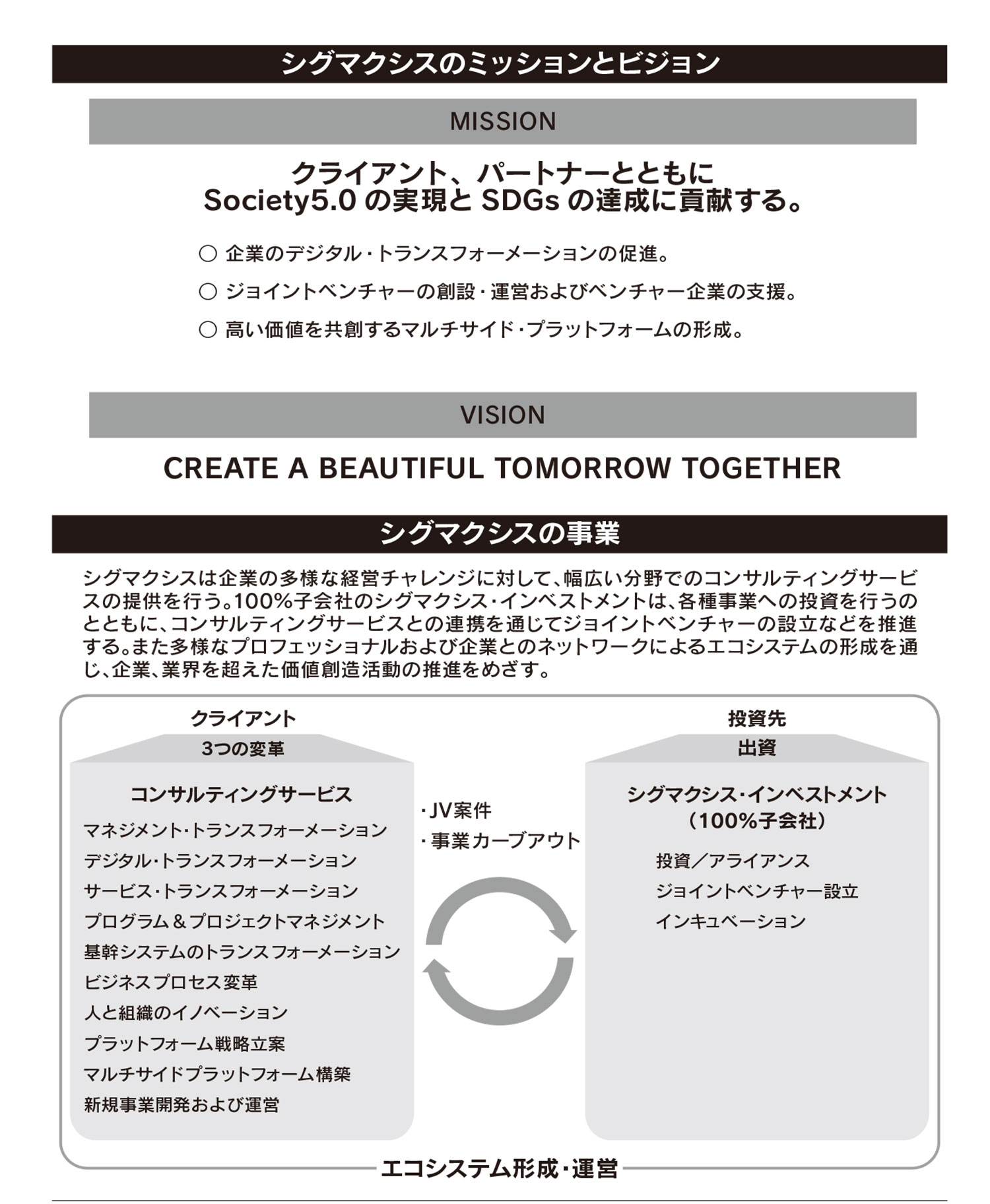 シグマクシスのミッションとビジョン シグマクシスの事業